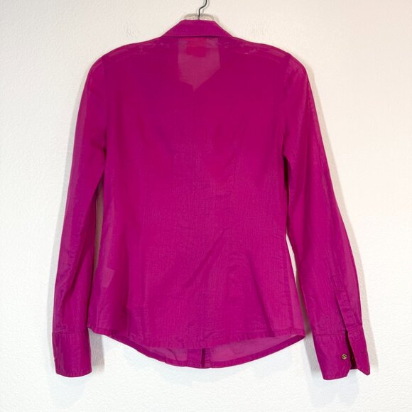 Tory Burch Button Down Shirt Blouse Long Sleeve Roll Tabs Pink Purple Cotton 2 - Picture 2 of 10